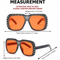 Round Oversized Sunglasses for Men Women Square Thick Frame Bling Rhinestone Shades - Black&red - CM18NW4C3OZ $8.87