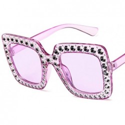 Square Women Fashion Square Frame Rhinestone Decor Sunglasses Sunglasses - Purple - CU1905G2S7A $17.91