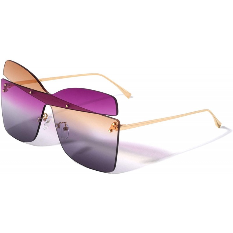 Rimless Rimless Crossed Lens Rectangle Designer Fashion Sunglasses - Smoke Multicolored - CE196KSHTZ9 $16.02