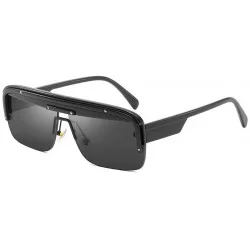 Square 2019 new unisex Oversize driving sunglasses fashion half-frame glasses sunglasses - Black - CH18ST092KM $29.34