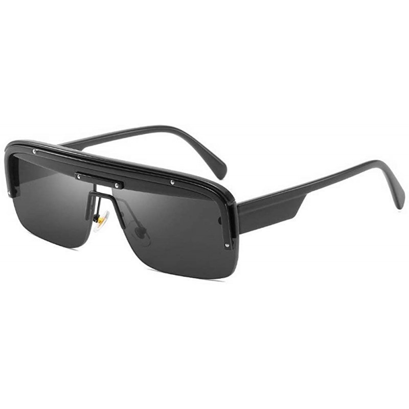 Square 2019 new unisex Oversize driving sunglasses fashion half-frame glasses sunglasses - Black - CH18ST092KM $19.29