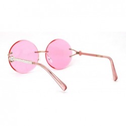 Rimless Womens Pearl Trim Arm Round Rimless Circle Lens Sunglasses - Gold Pink - CE18ZWQTL2Q $13.53