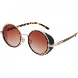 Goggle Steampunk Retro Round Metal Side Shield Circle Frame Sunglasses - Leopard - CZ18XWQ0H03 $12.84