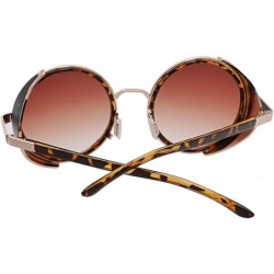 Goggle Steampunk Retro Round Metal Side Shield Circle Frame Sunglasses - Leopard - CZ18XWQ0H03 $12.84