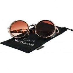 Goggle Steampunk Retro Round Metal Side Shield Circle Frame Sunglasses - Leopard - CZ18XWQ0H03 $12.84