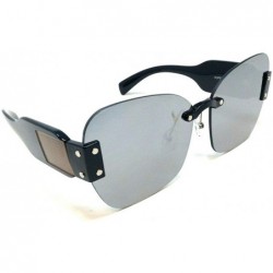 Rimless Luxury Oversized Rimless Square Elegant Aviator Sunglasses - Black & Brown Frame - CQ18ZM0MUGI $18.75