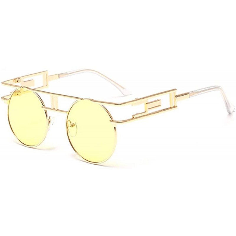 Wrap Retro Steampunk Sunglasses Metal Frame Wrap Vintage Glasses Mirror Lens Rock Style Round Shades - Silver Blue - CT189TOD...