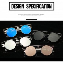 Wrap Retro Steampunk Sunglasses Metal Frame Wrap Vintage Glasses Mirror Lens Rock Style Round Shades - Silver Blue - CT189TOD...