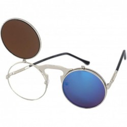 Round Vintage John Lennon Sunglasses Flip Up Round Lens Metal Frame - Silver Frame/Blue Mirror Lens - C318XIDQG6I $12.66