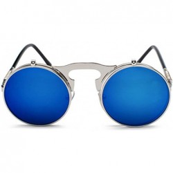 Round Vintage John Lennon Sunglasses Flip Up Round Lens Metal Frame - Silver Frame/Blue Mirror Lens - C318XIDQG6I $12.66