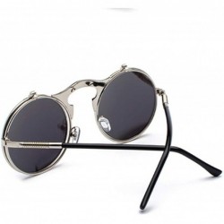 Round Vintage John Lennon Sunglasses Flip Up Round Lens Metal Frame - Silver Frame/Blue Mirror Lens - C318XIDQG6I $12.66
