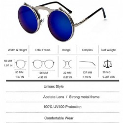 Round Vintage John Lennon Sunglasses Flip Up Round Lens Metal Frame - Silver Frame/Blue Mirror Lens - C318XIDQG6I $12.66