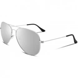 Aviator Vintage Unisex Pilot Sunglasses Metal Frame HD Lens for Men Women B1011 - Silver - CM184X0ZTIA $16.92