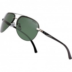 Aviator Polarized Aviator Sunglasses Men Women Half Frame Spring Hinges Sun Glasses - Dark Green Lens/Gun Frame - CO186HSOHHX...