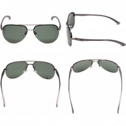 Aviator Polarized Aviator Sunglasses Men Women Half Frame Spring Hinges Sun Glasses - Dark Green Lens/Gun Frame - CO186HSOHHX...