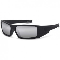 Sport Polarized Sunglasses Sport Wrap Mirror Lens - Black Frame Silver Mirror Lens - CJ182MO45U9 $20.08