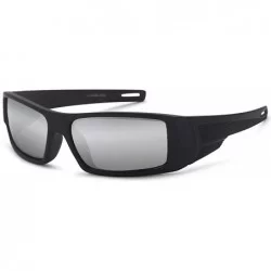 Sport Polarized Sunglasses Sport Wrap Mirror Lens - Black Frame Silver Mirror Lens - CJ182MO45U9 $18.84