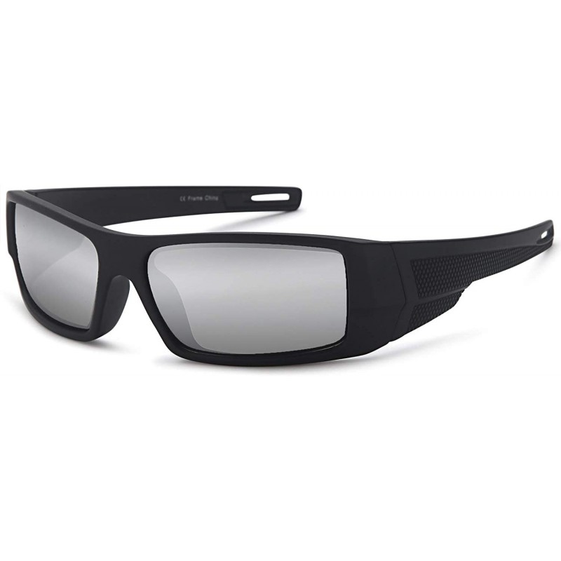 Sport Polarized Sunglasses Sport Wrap Mirror Lens - Black Frame Silver Mirror Lens - CJ182MO45U9 $10.16