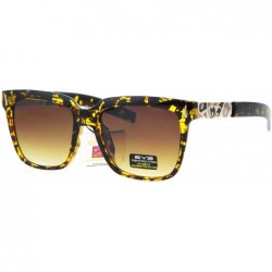 Square Unisex Square Frame Sunglasses Camo Design Metal Plate Temple UV 400 - Brown Tort (Brown) - CM186SRAC42 $19.10