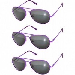 Aviator Set of 3 Pairs Aviator Style Sunglasses Colored Metal Frame Spring Hinges - Smoke_lens_purple_frame_3_pairs - CU17YW9...