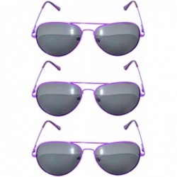 Aviator Set of 3 Pairs Aviator Style Sunglasses Colored Metal Frame Spring Hinges - Smoke_lens_purple_frame_3_pairs - CU17YW9...
