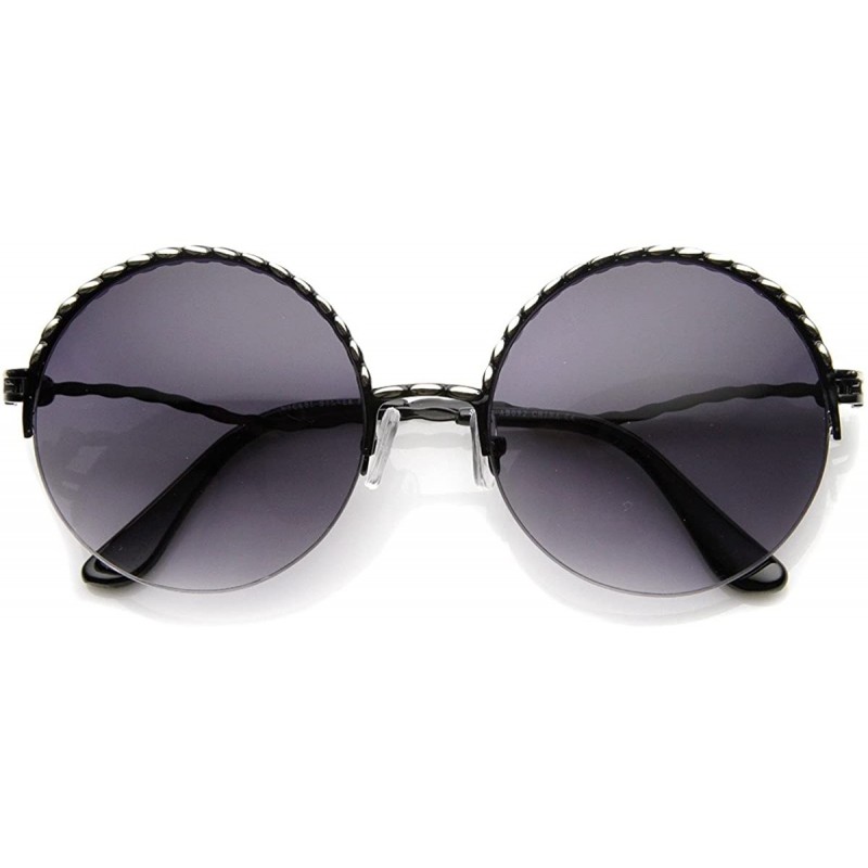 Semi-rimless Womens Oversized Semi Rimless Metal Round Sunglasses (Silver) - CV11J49XV1Z $12.89
