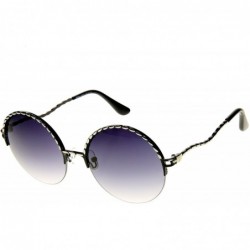 Semi-rimless Womens Oversized Semi Rimless Metal Round Sunglasses (Silver) - CV11J49XV1Z $12.89