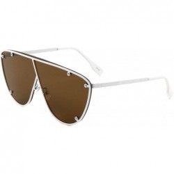 Shield Round One Piece Shield Lens Studded Crossed Frame Sunglasses - Brown White - CY197N9ESWD $26.66