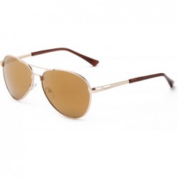 Aviator "Boke" Classic Pilot Style Fashion Sunglasses - Gold/Light Brown - CF12MCS67VZ $11.99