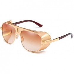 Aviator Flat Top Mesh Side Shield Aviator Sunglasses - Gold Frame Brown Lens - CB194CQIWDH $27.21