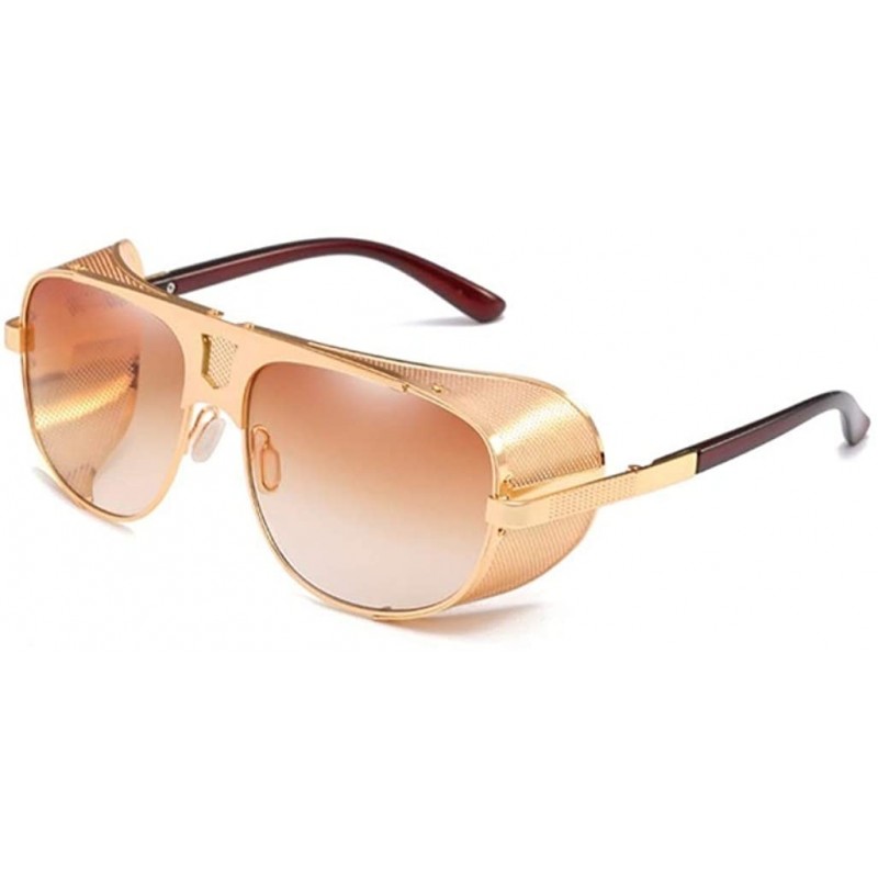 Aviator Flat Top Mesh Side Shield Aviator Sunglasses - Gold Frame Brown Lens - CB194CQIWDH $27.21