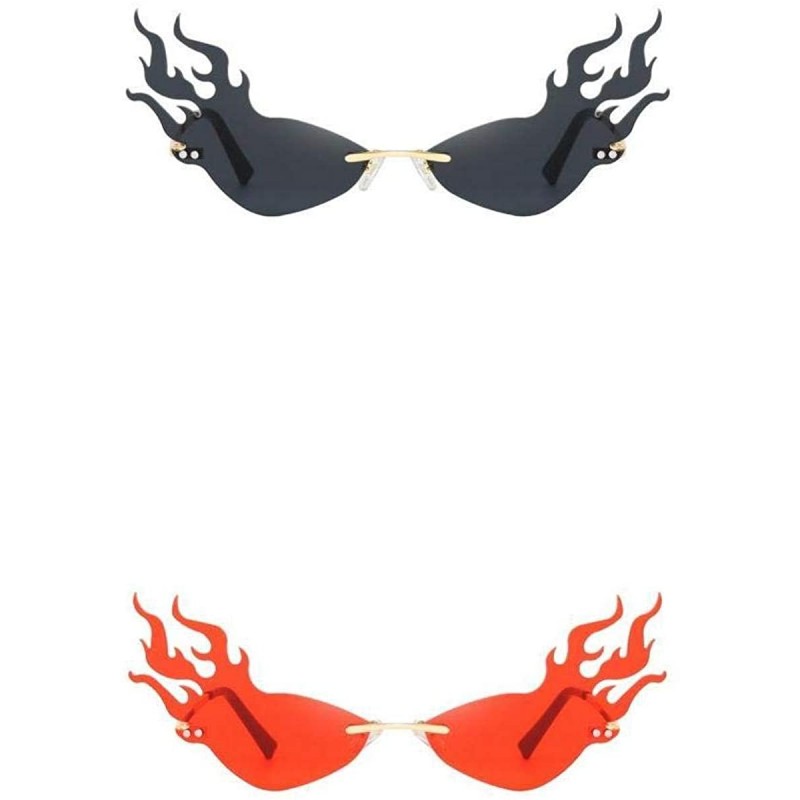 Rimless 2 Pieces Women Fire Flame Sunglasses Summer Sun Glasses Shades UV400 Eyewear - C7190DOSQTK $15.33
