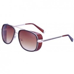 Goggle 2019 Steampunk 3 Sunglasses Men Mirrored Designer Brand Women Glasses Vintage Red Lens Sun UV400 - Tea - CS197A34TD2 $...