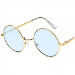 Oval Fashion Vintage Metal Round Sunglasses Women Luxury Color Coated Glasses Retro Oculos De Sol - Blue - CD199CHS58T $24.67