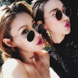 Oval Fashion Vintage Metal Round Sunglasses Women Luxury Color Coated Glasses Retro Oculos De Sol - Blue - CD199CHS58T $24.67