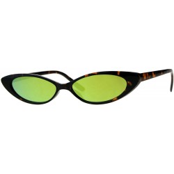 Oval Skinny Flat Sunglasses Womens Retro Oval Wide Frame Mirror Lens UV 400 - Tortoise (Yellow Mirror) - CU18EOLRDX3 $9.54