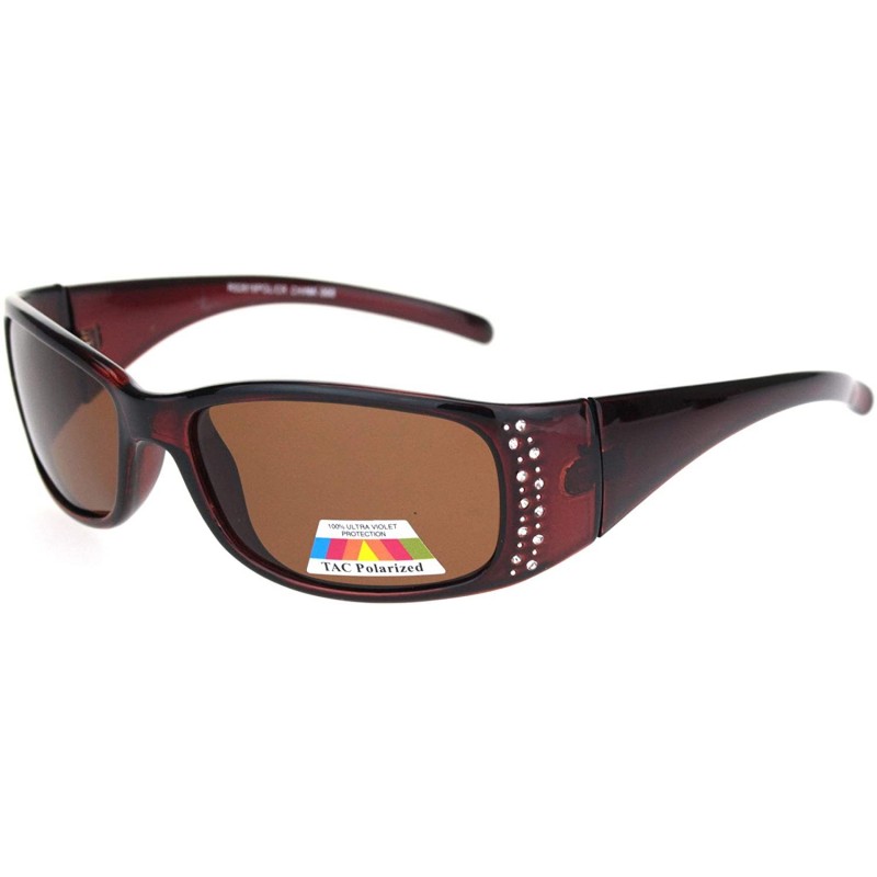 Rectangular Womens Rhinestone Anti-glare Polarized Chic Narrow Rectangular Sunglasses - All Brown - CJ18OXIH3RT $15.26