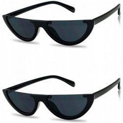 Semi-rimless 2-PACK Small Narrow Half Moon Oval Cat Eye 90's Sunglasses - Glossy Black (2-pack) - CX18Q99AQXL $26.65