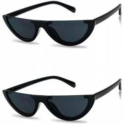 Semi-rimless 2-PACK Small Narrow Half Moon Oval Cat Eye 90's Sunglasses - Glossy Black (2-pack) - CX18Q99AQXL $47.60