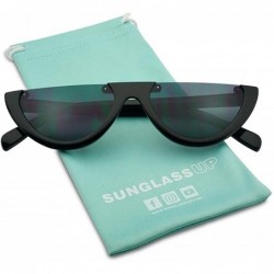 Semi-rimless 2-PACK Small Narrow Half Moon Oval Cat Eye 90's Sunglasses - Glossy Black (2-pack) - CX18Q99AQXL $26.65