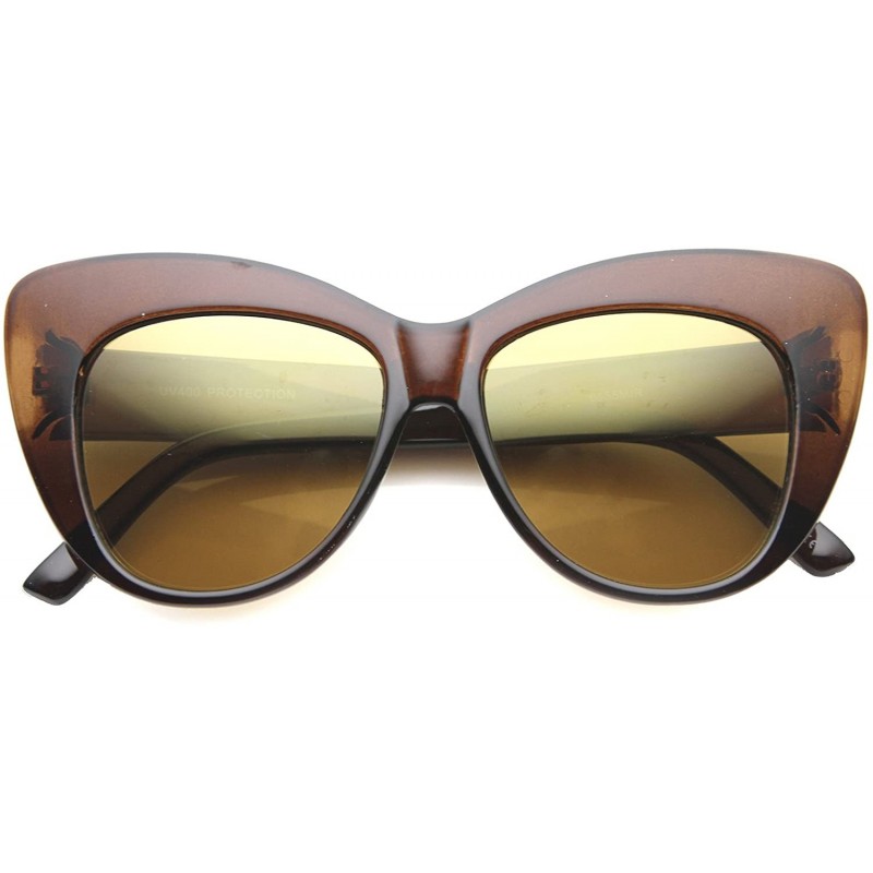 Cat Eye Women's Bold Oversize Frame Wide Temple Cat Eye Sunglasses 52mm - Brown / Brown - CJ127Y601A7 $8.31