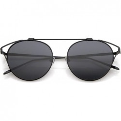 Cat Eye Oversize Open Metal Crossbar Round Tinted Flat Lens Cat Eye Glasses 55mm - Black / Smoke - C8182M3ZKXQ $21.95