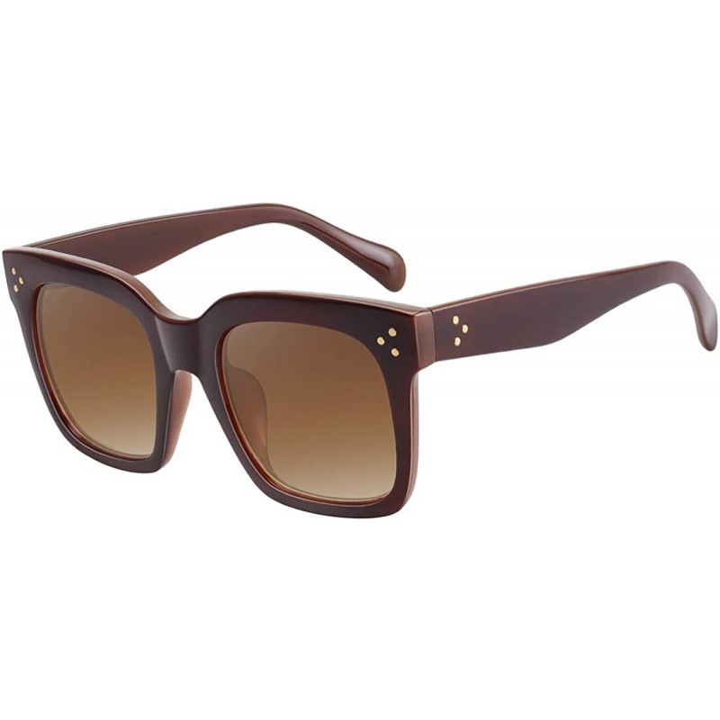 Square Classic Square Oversized Sunglasses for Women Men Vintage Shades UV400 - C2 Brown Frame - CV198DQANOZ $9.91