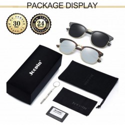 Semi-rimless Semi-Rimless Sunglasses for Women Men - Horn Rimmed Half Frame Sunglasses Polarized - 2 Pack (Black+silver) - CU...