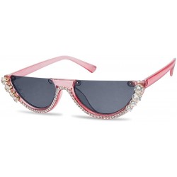 Cat Eye Half Moon Diamond Studded Rhinestone Sunglasses Semi-Rimless Embellished Cat Eye Clout Frame - CD18I4DQO7W $14.58