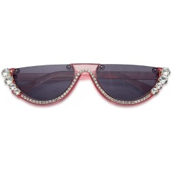 Cat Eye Half Moon Diamond Studded Rhinestone Sunglasses Semi-Rimless Embellished Cat Eye Clout Frame - CD18I4DQO7W $14.58