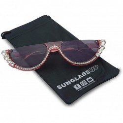 Cat Eye Half Moon Diamond Studded Rhinestone Sunglasses Semi-Rimless Embellished Cat Eye Clout Frame - CD18I4DQO7W $14.58