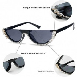 Cat Eye Half Moon Diamond Studded Rhinestone Sunglasses Semi-Rimless Embellished Cat Eye Clout Frame - CD18I4DQO7W $14.58