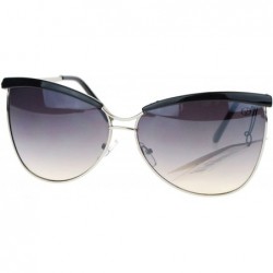 Butterfly Womens Oversize Eye Brow Trim Half Rim Metal Butterfly Sunglasses - Black - CK11SOL3GPF $11.55