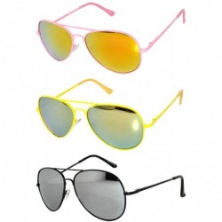 Oval Set of 3 Pairs Aviator Style Sunglasses Colored Metal Frame Spring Hinges - CB17YW0Z9O7 $21.69